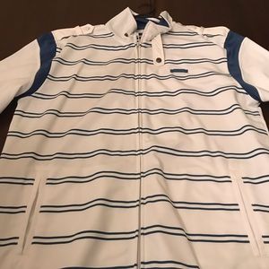 New mens echo jacket white with blue stripes xl